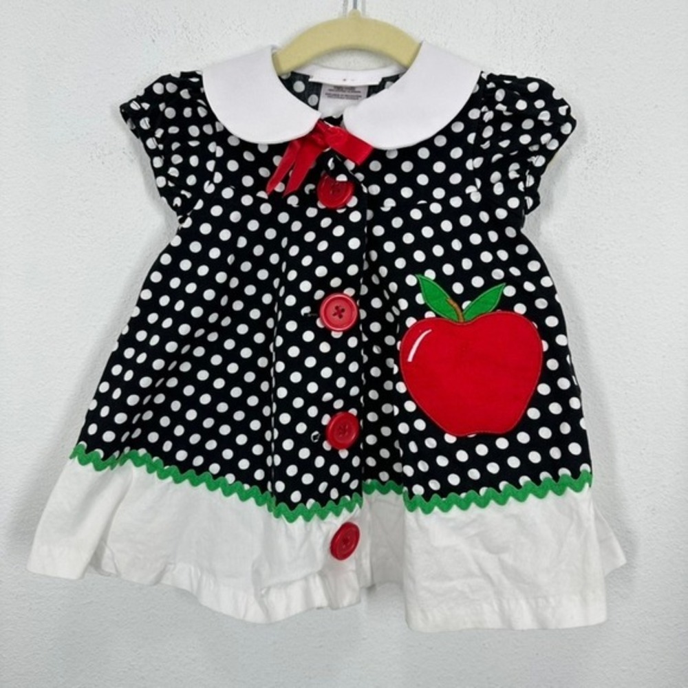 Bonnie Baby Toddler Girls Polka Dot Apple Dress Bloomers Set 12M Black White Red